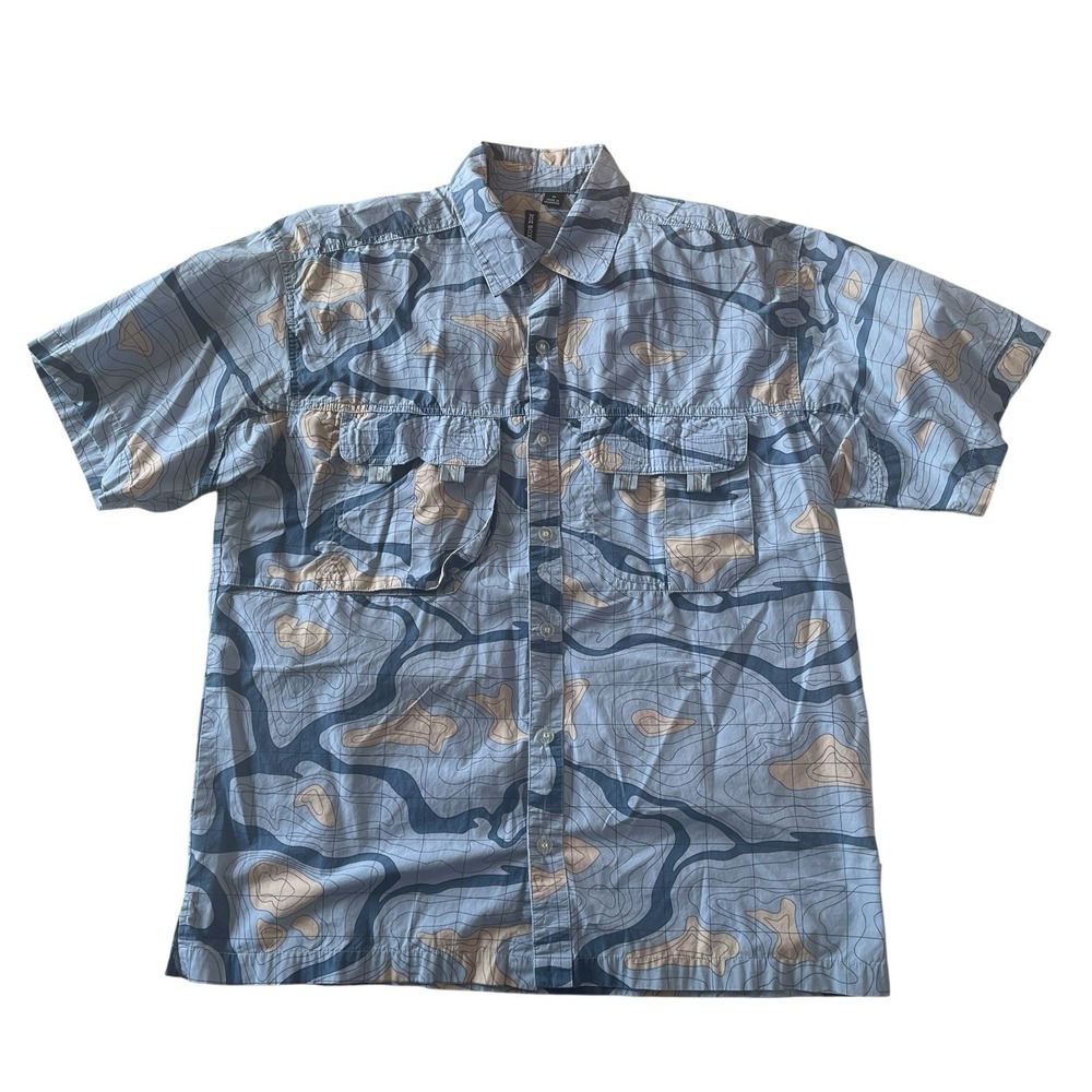 Joe Boxer Men's Size M Button Short Sleeve 100% Cotton Blue Map Terrain Topology